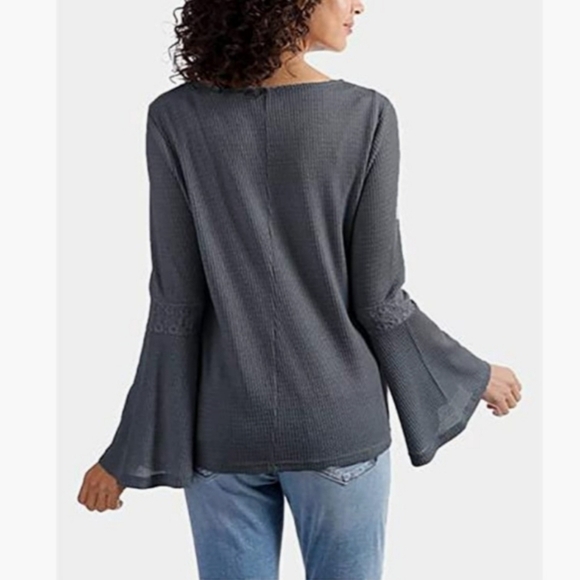 LUCKY Brand Grey Pullover Flared long Sleeve Pullover top sz. Small - Picture 3 of 12
